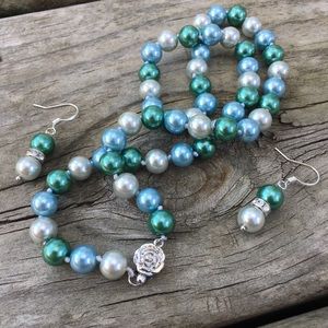 Pearl Jewelry Set Necklace Earrings